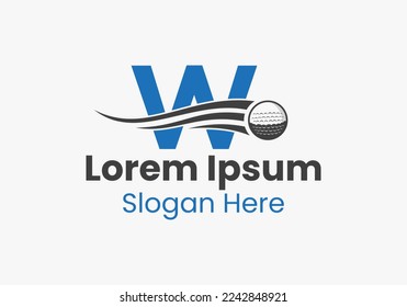 Letter W Golf Logo Concept With Moving Golf Ball Icon. Hockey Sports Logotype Template