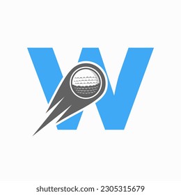 Letter W Golf Logo Concept With Moving Golf Ball Icon. Hockey Sports Logotype Symbol Vector Template