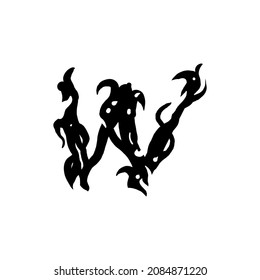 Buchstabe W im gotischen Graffiti-Stil. Schwarzer Brief mit Ecken. Logo oder Design-Element. Vektorgrafik einzeln auf weißem Hintergrund. Vektor EPS10.