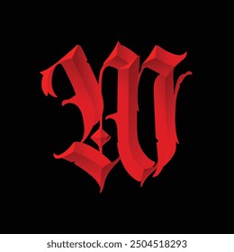 Letter W, in the Gothic style. Vector. Alphabet. Calligraphy and lettering. Medieval Latin letter. Logo for the company. Monogram. Elegant font for tattoo.