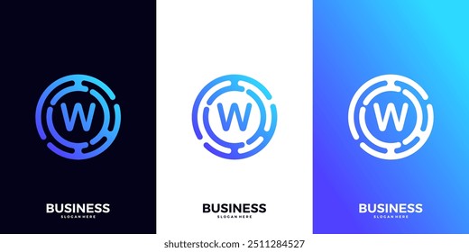 Letter W gradient tech logo design template. Abstract global symbol with circle connection logo.