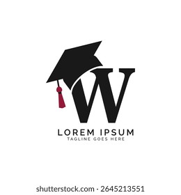 Letter W with Graduation Cap Logo. Alphabet W Education Hat icon