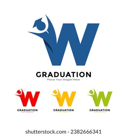 Letter W graduation with cap symbol. Vector logo design. Suitable for business, education, initial name, poster and label