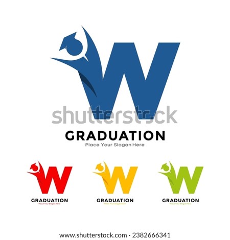 Letter W graduation with cap symbol. Vector logo design. Suitable for business, education, initial name, poster and label