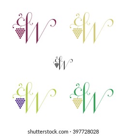 Letter W. Grape. It can be used as element of the logo for the wine business. Vector stock.