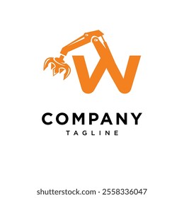 Letter W Grapple Excavator Logo Icon Vector