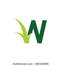 Letter W with Grass Logo Vector 001
