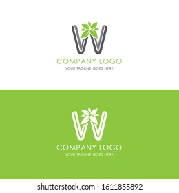 Letter W Green Leaf Logo