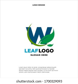 Elemento de diseño de logotipo de hoja verde de letra W, plantilla inicial de logotipo de hoja de letra W