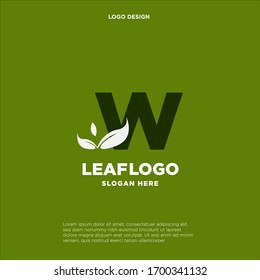 Elemento de diseño de logotipo de hoja verde de letra W, plantilla inicial de logotipo de hoja de letra W