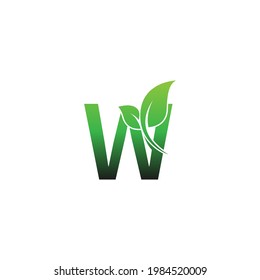 Letter W with green leafs icon logo design template illustration vector
