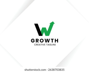 Letter W growth logo design with arrow up symbol and icon. Invest and financial logo