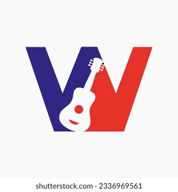 Letter W Guitar Logo. Guitarist Logo Concept With Guitar Icon. Festival and Music Symbol