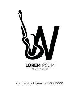 Letter W Guitar Silhouette Logo Design Vector Icon Graphic Emblem Symbol Illustration