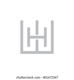 letter W and H monogram square shape logo gray