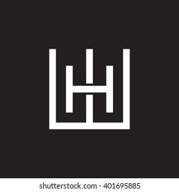 letter W and H monogram square shape logo white black background