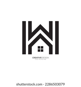 Letter A W H unique shape line art real estate business logo