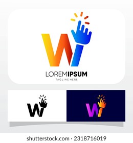 Letter W Hand Clicking Finger Cursor Mouse Logo Design Vector Icon Graphic Emblem Illustration