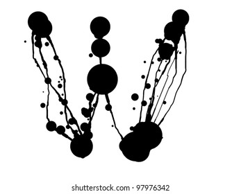 Letter W - Hand drawn vector ABC. Hand painted letter with blobs and blots.