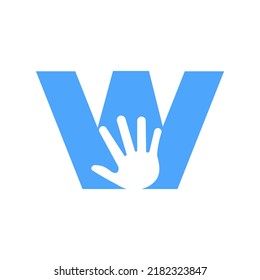 Letter W Hand Logo Concept For Hand Care, Charity Sign and Donation Logo Symbol Vector Template