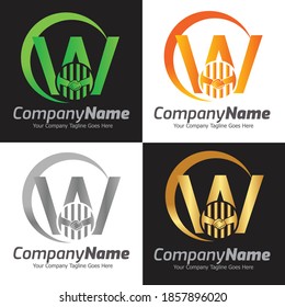 Plantilla de logotipo de agitación manual de la letra W, Ilustración de vectores de agitación manual, logotipo de trabajo de transacción