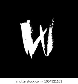 Letter W. Handwritten by dry brush. Rough strokes textured font. Vector illustration. Grunge style elegant alphabet.