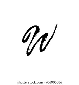 Letter W. Handwritten by dry brush. Rough strokes font. Vector illustration. Grunge style elegant alphabet