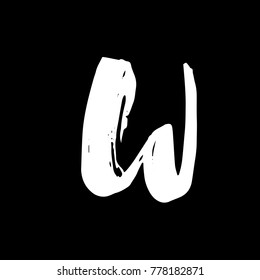 Letter W. Handwritten by dry brush. Rough strokes font. Vector illustration. Grunge style alphabet.