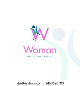 Letter W, happy human silhouette, health logo, vector icon