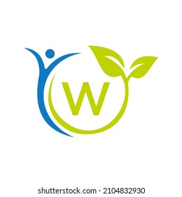 Letter W Health Care Logo Design. Medical Logo Template. Bio, Fitness, Human Health Logo On Letter W Vector Sign
