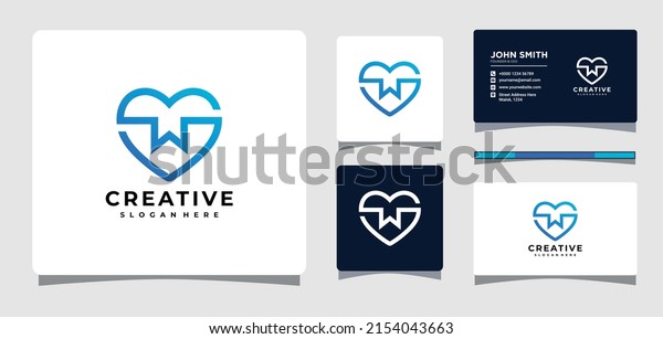 Letter W Heart Logo Template With Business\
Card Design Inspiration