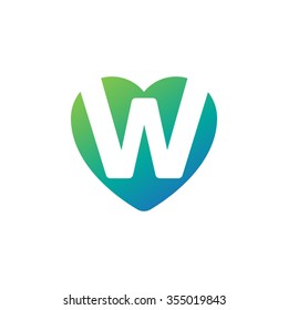 letter w heart shape icon logo green blue