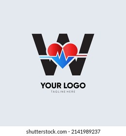 Letter W Heartbeat Logo Design Icon Vector Graphic Illustration