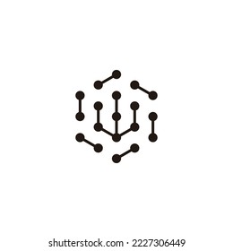 Letter W hexagon, molecules rounded geometric symbol simple logo vector