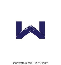 letter w holding hand strong team design vector