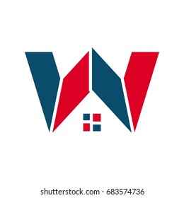 letra W y casa. logotipo vectorial.