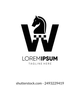 Letter W Horse Chess Logo Design Vector Icon Graphic Emblem Symbol Illustration