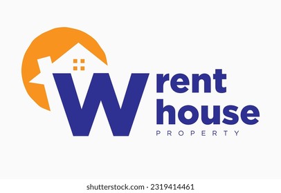 Buchstabe W Haus und Sonnenvektordesign für das Immobilienlogo oder die Immobilienausstellung