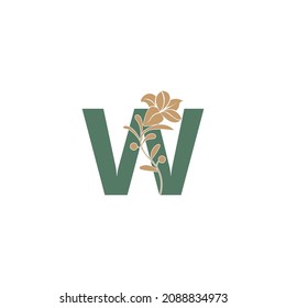 Letter W icon with lily beauty illustration template vector