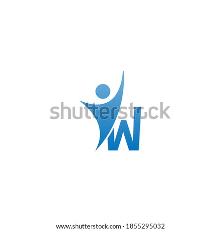 Letter W  icon logo with abstrac sucsess man in front, alphabet logo icon creative design illustration