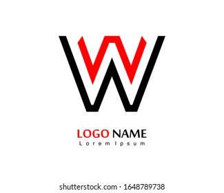 Logotipo de icono de letra W con vector monograma. Logotipo de diseño de letras negras y rojas W.