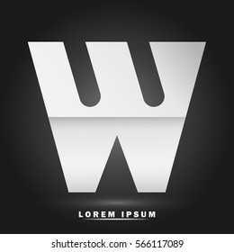Letter W icon and logo template. Flat and elegant typographic. white paper concept