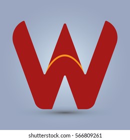Letter W icon and logo template.  New Flat design and elegant typographic concept. One line yellow. red