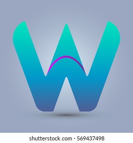 Letter W icon and logo template.  New design and elegant typographic concept. One line purple. blue