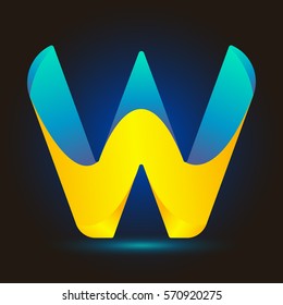 Letter W icon and logo template.  New design typographic. twisted. blue and yellow line