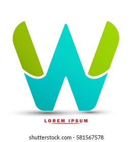 Letter W icon and logo template.  New  Flat elegant typographic. gradation with blue and green