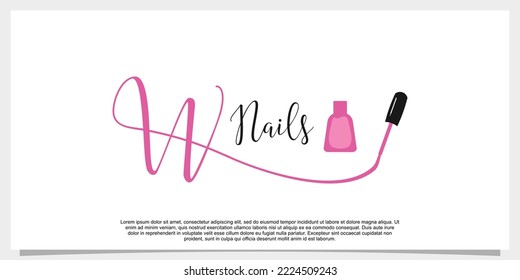 letter w with icon nail polish logo design template