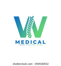 Letter W with Icon Spine Logo. Usable for Business, Science, Healthcare, Medical, Hospital and Nature Logos.