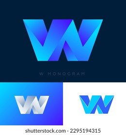 Letra W de forma imposible. Cristal azul como monograma W.