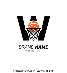 Letter W Initial Basketball Logo Design Vector Icon Graphic Emblem Illustration 